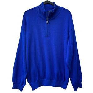 Bogner Blue Quarter Zip Sweater Wool Blend Embroidered Logo Mock Neck Women 16‎